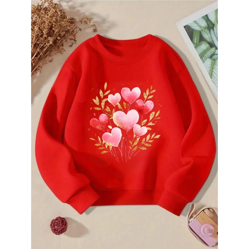 European sizes Kids' Crewneck Sweatshirt | Heart Balloons with Golden Leaves, , Sportswear and Casual Wear, Soft and Comfortable, Clothing, Teenagers