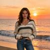 Womens V-Neck Knit Sweater Soft Loose Fit Long Sleeve Top Daily Commute