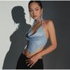 Women Crop T-shirt Tank Top Sequin Summer Backless Female T-Shirts 2023 New Night Club Party Tee Corset
