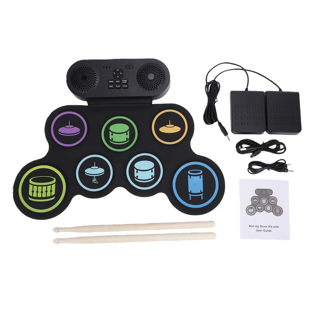 Electronic Drum Set Rechargeable Portable Silicone 9 Drums Practice Pad with Drumsticks Headphone Jack Built in Dual