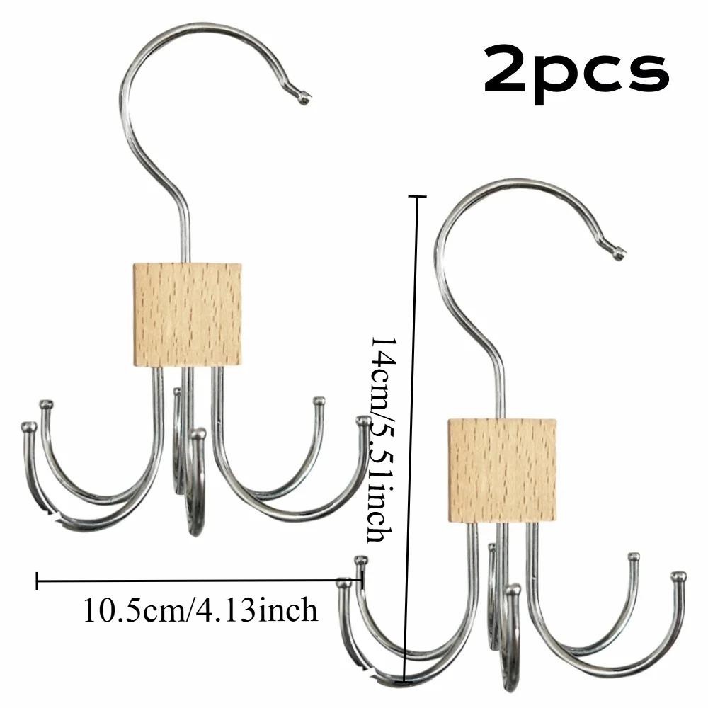 1pcs Solid Wood Multifunctional Hook Wardrobe Hanging Bag Belt Sling Storage Hanger Rotatable 6-hook Internal Hanger