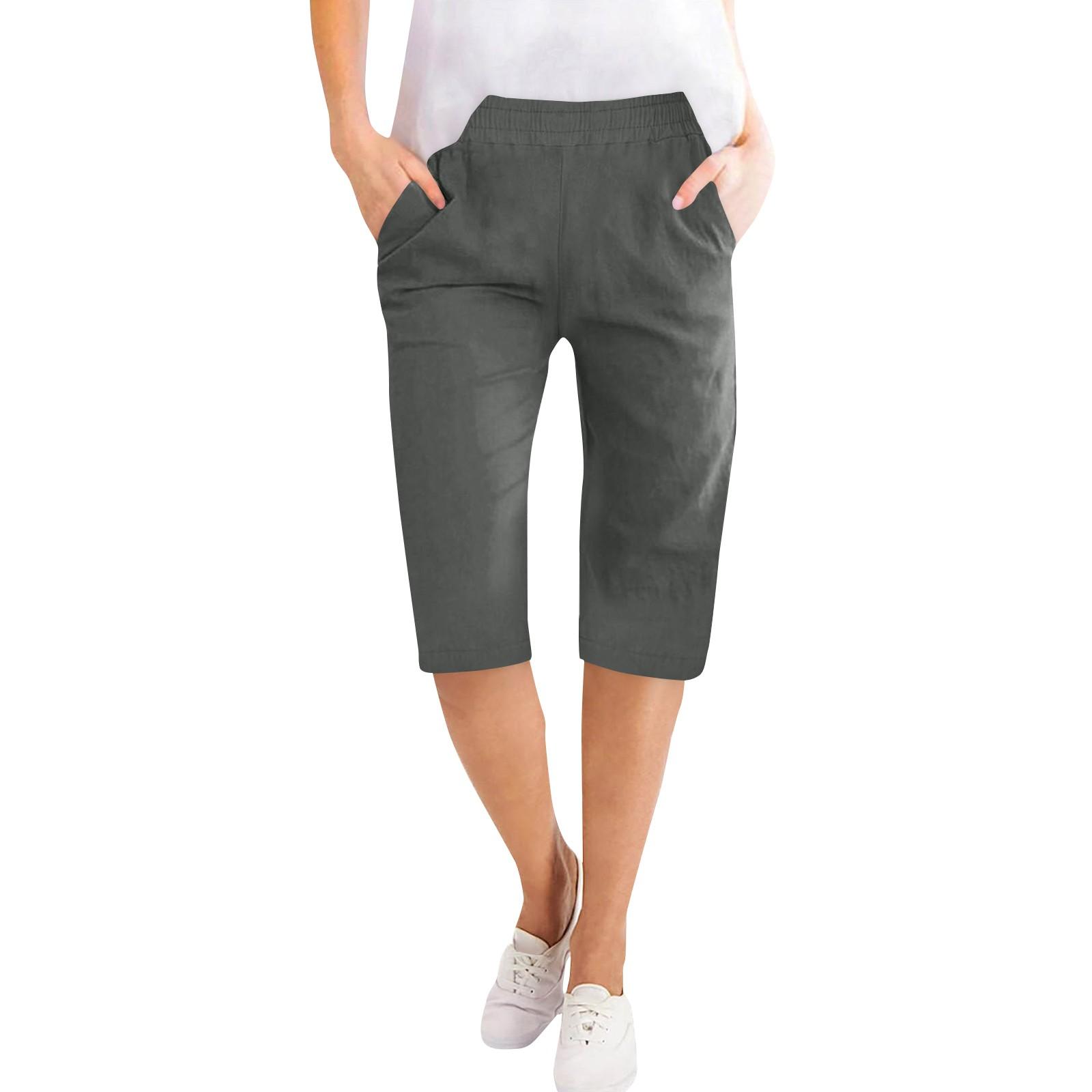 Cotton And Linen Loose Casual Elastic Waist Shorts Side Pocket Shorts M