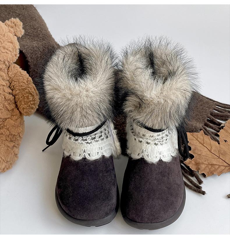 

Меховые цельные зимние ботинки на толстой подошве женские 2025 новая зима пушистые ботинки на одной педали с плюшевыми теплыми хлопковыми ботинками 40 темно-серого
