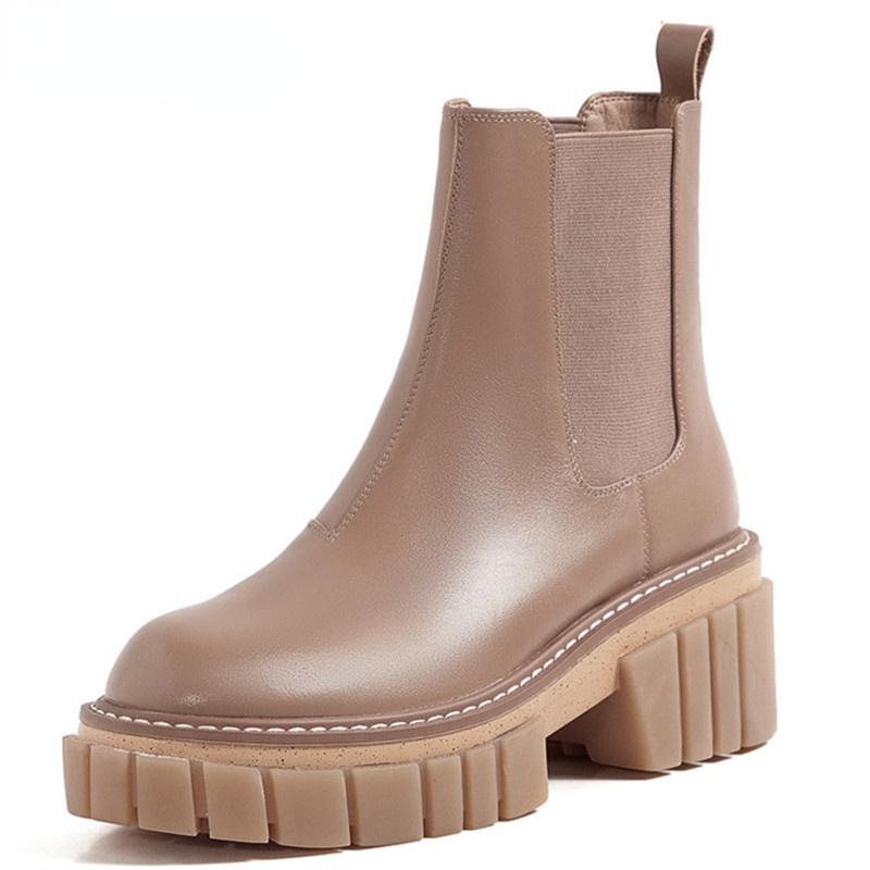 

2022 Top Quality Genuine Leather Shoes Women Ankle Boots Autumn Winter Chelsea Boots Square Heel Platform Shoes Woman