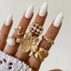 6pcs Set Fashion Temperament Baroque Imitation Pearl Metal Flower Opening Ring Set for Women Party Stacking Rings Jewelry Sets