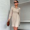 Temperament and Elegance Outer Wear Early Autumn Women's Shirt Dresses Lapel Solid Color French Long Sleeve Shirt Dresses