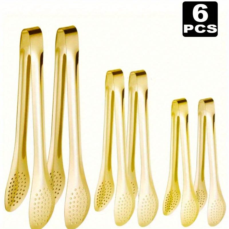 Stainless Steel Serving Tongs Three Sizes, Gold Tongs for Serving Food, Serving Utensils Cooking Tongs for Buffet, Appetizer, Dessert