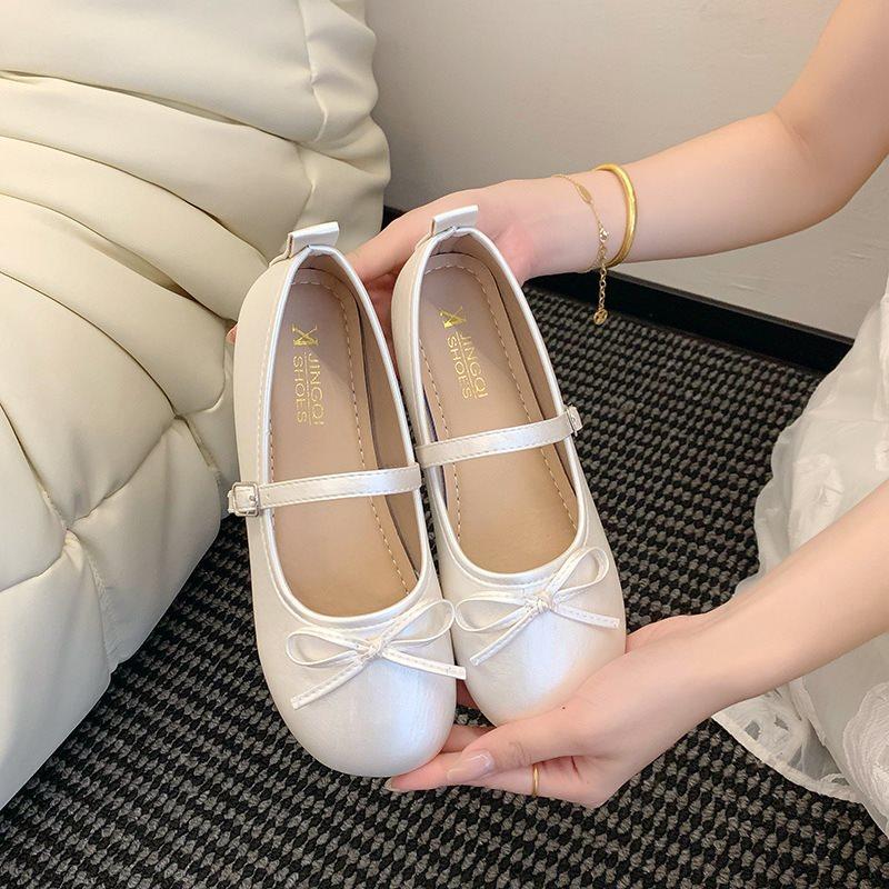 Round Head Versatile Spring And Summer Thick Heel Children Sweet Bow Light Mouth Single Shoes New Retro Mary Jane Shoes