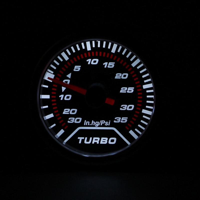 2"52mm 12V Racing Car Auto Turbo Boost Gauge -30In.hg~35PSI Smoke Lens Turbo Kit White LED Display Turbo Pressure Meter