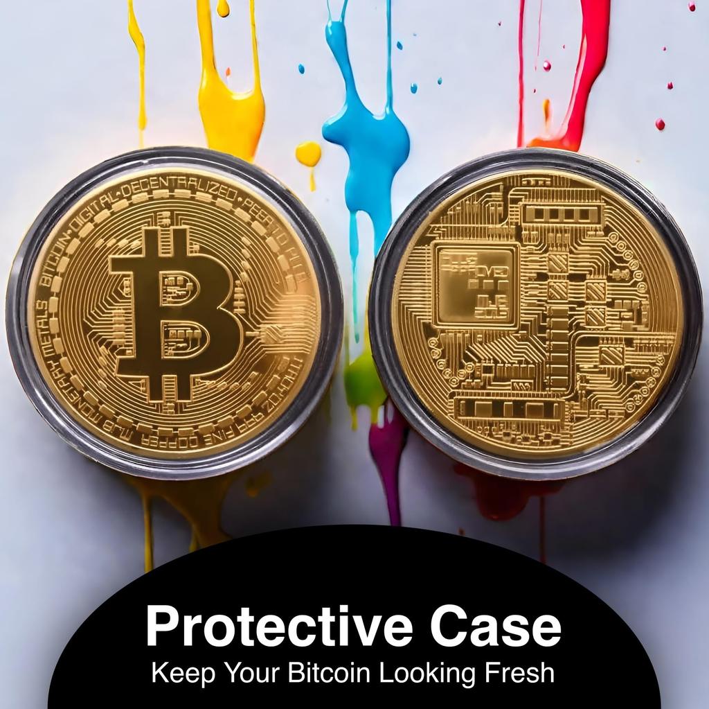 Bitcoin Souvenir-Münze mit Vitrine Sammlerstück Krypto-Geschenk für Blockchain-Enthusiasten Investoren Schreibtischdekoration Gesprächsstoff