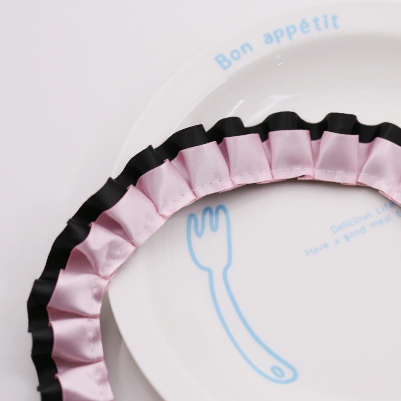 2.5cm Pink-Black Lolita Lace Card Holder with Pleated Ruffle Trim