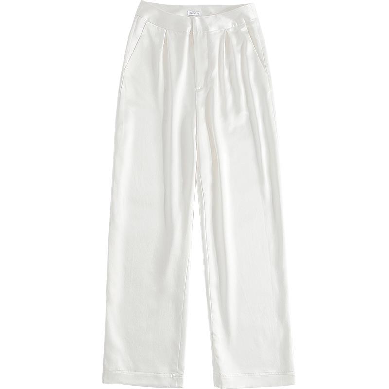2025 Women's Mulberry Silk Wide-Leg Pants: Loose, White, Straight, Large Size, Casual Spring/Summer Wear