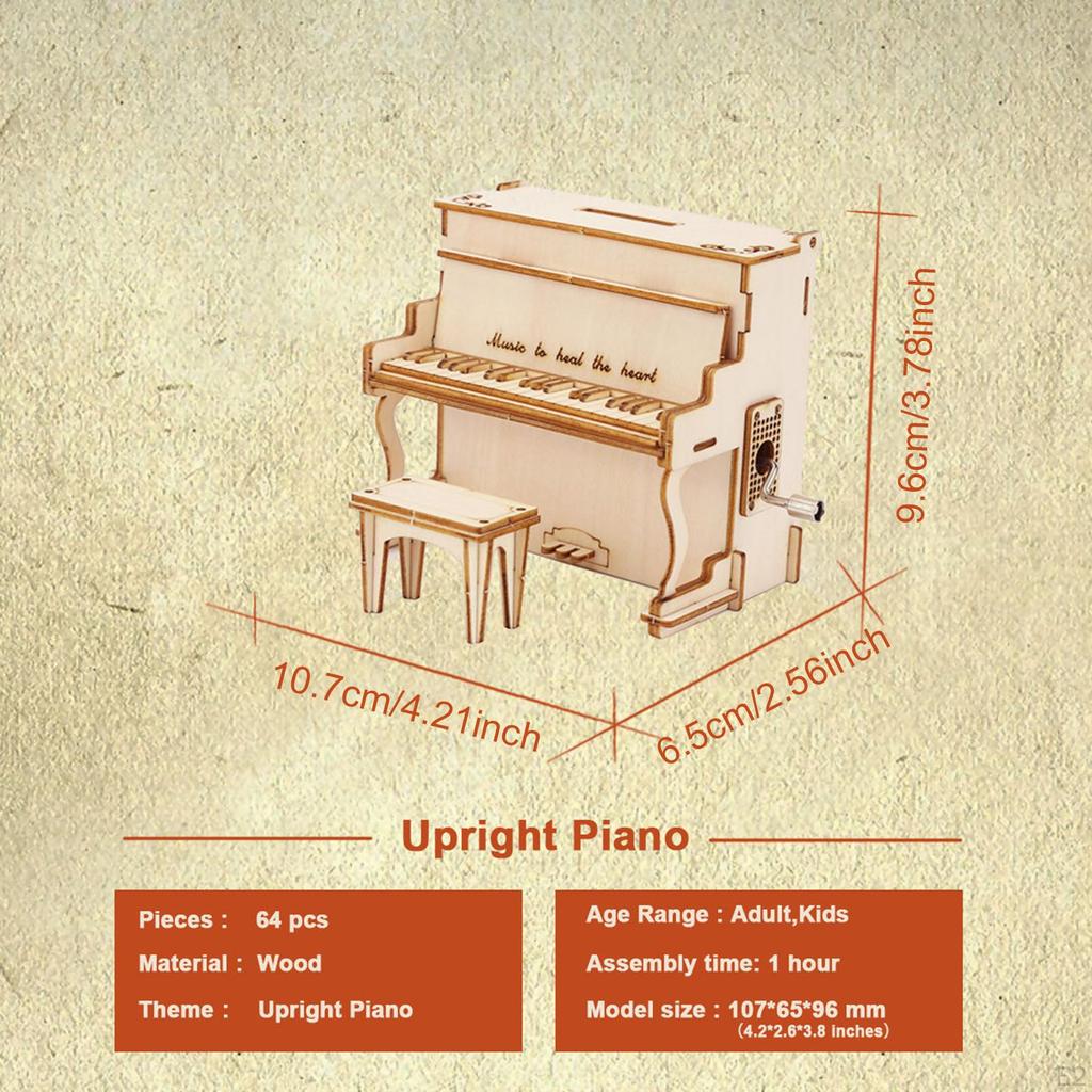 3D Puzzles DIY Piano Music Box Desk Decor Building Kit Assembling Wooden Puzzle