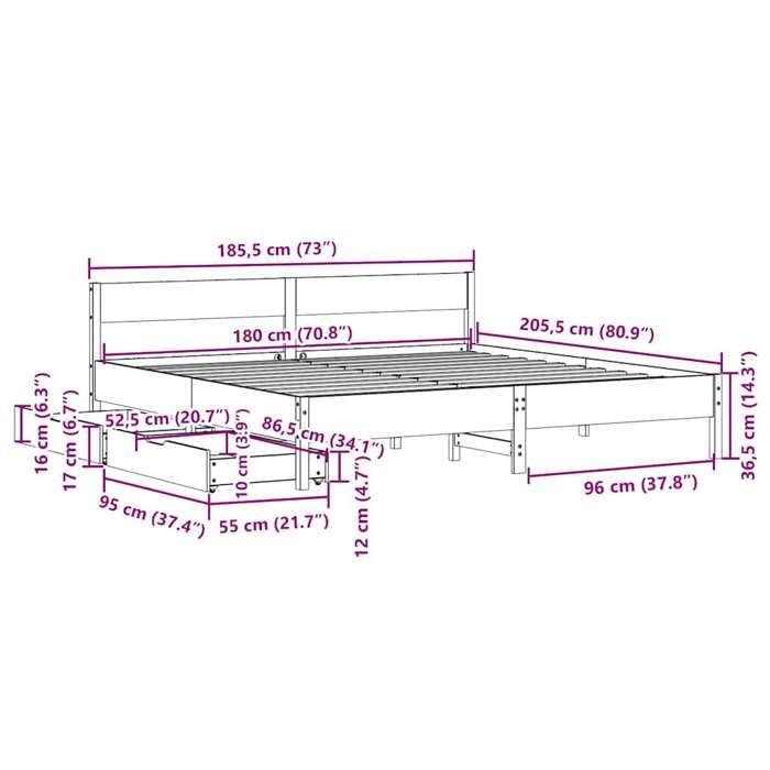 VidaXL Cadre de lit et tête de lit blanc 180x200 cm bois de pin massif, meuble de chambre à coucher, sommier, lit en bois, 3301741