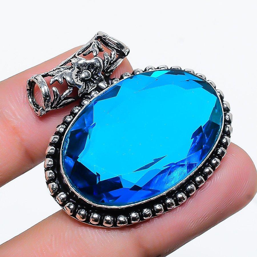 

London Blue Topaz Gemstone Handmade Ethnic Gift Jewelry Pendant 1.38 VR-1571