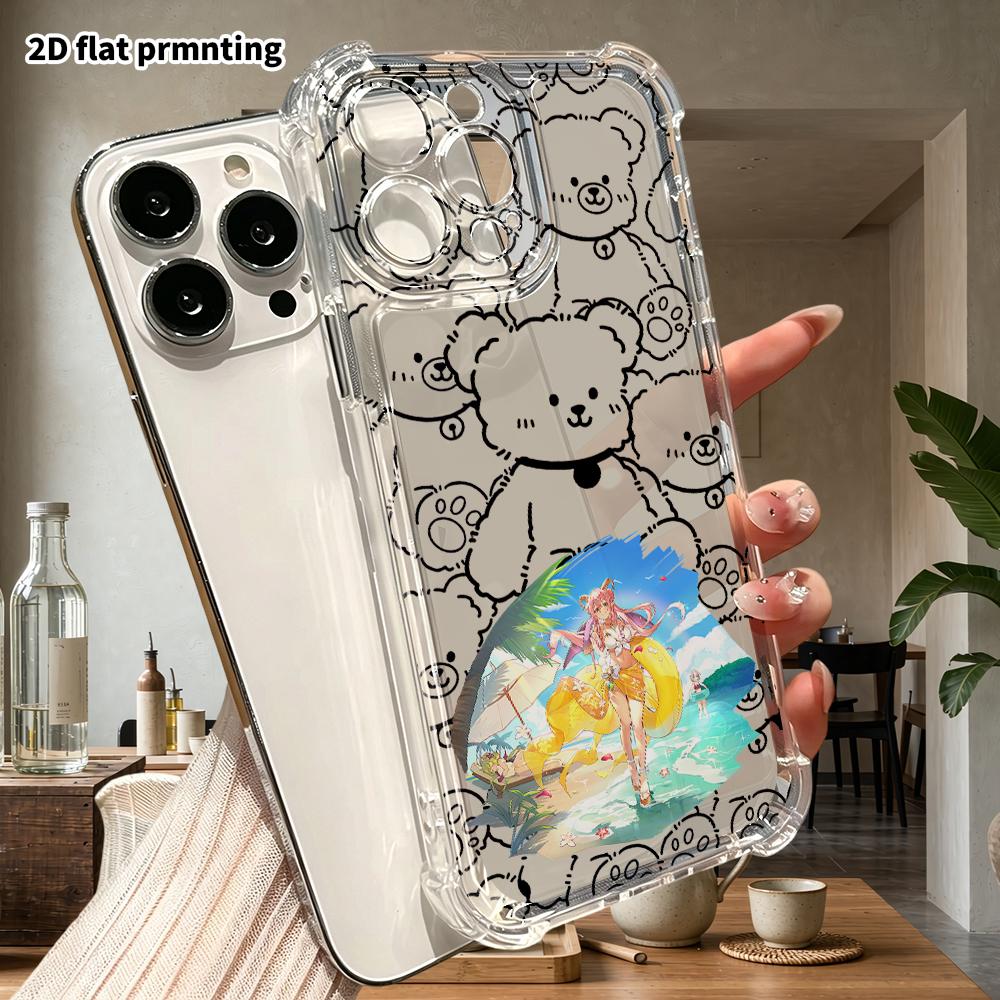 Phone case: 2D flat suitable for iPhone 18 17 16 15 14 13 Pro, transparent four corner protective case, ram horn girl, Christmas and Halloween gifts
