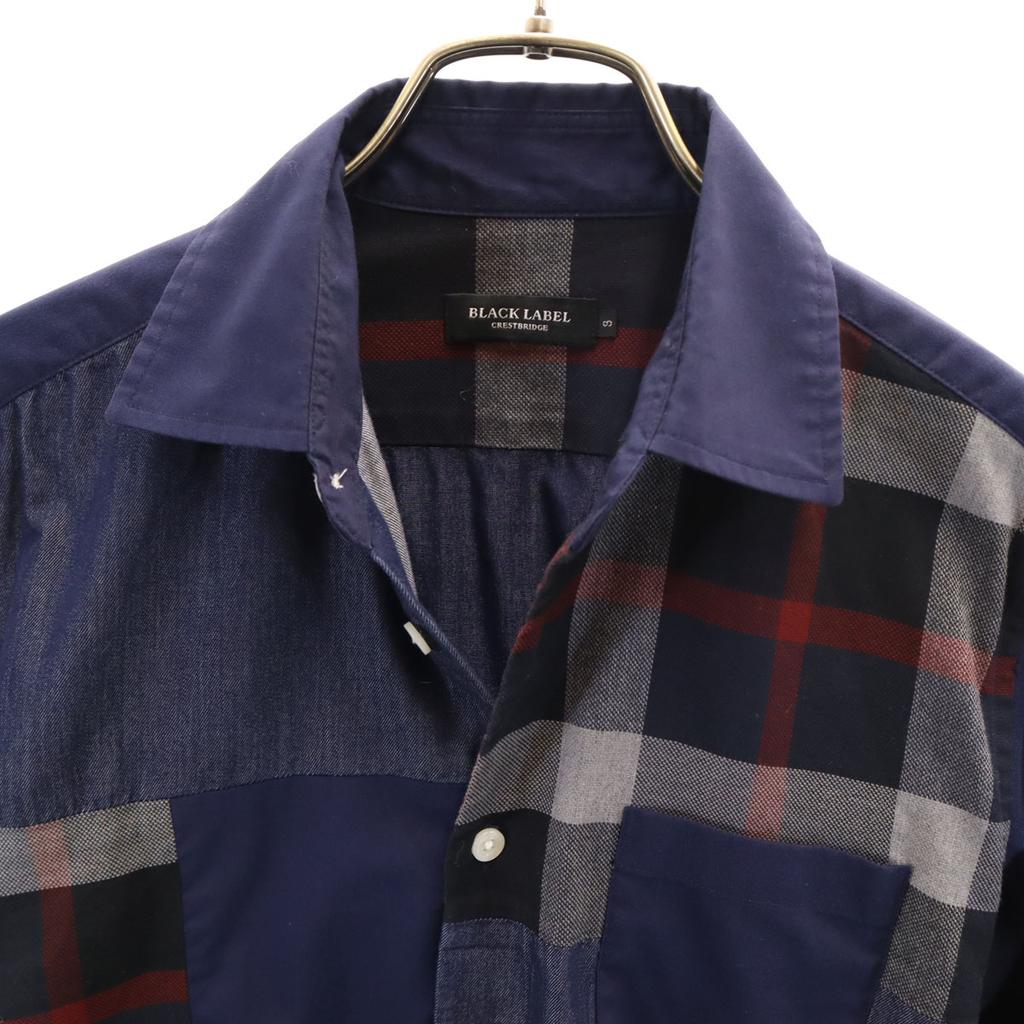 BLACK LABEL CRESTBRIDGE Long Sleeve Checkered X Denim Patchwork Shirt S Men's Used