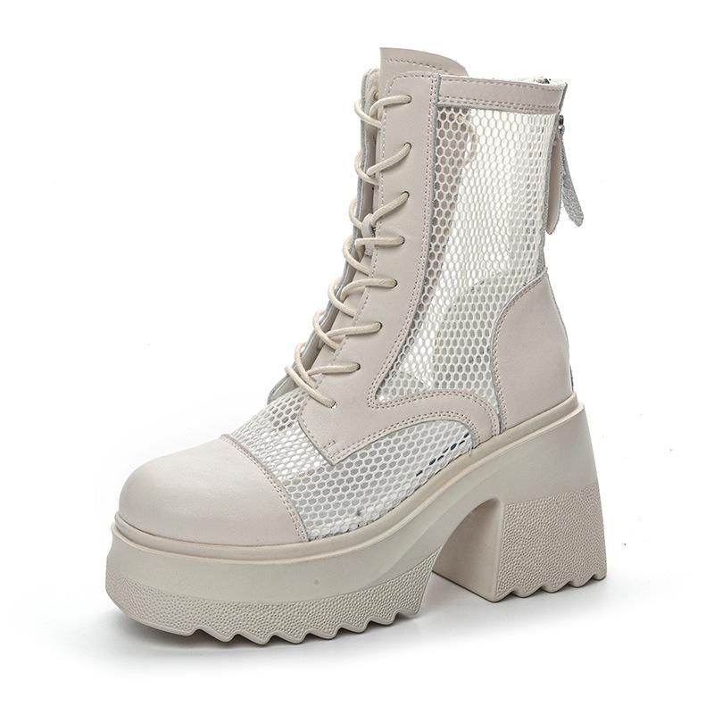 10cm Leather Thick Soled Mesh Boots for Women, New Hollowed Out Martin Boots. Small Stature Makes You Look Taller and Slimmer, Martin Boots