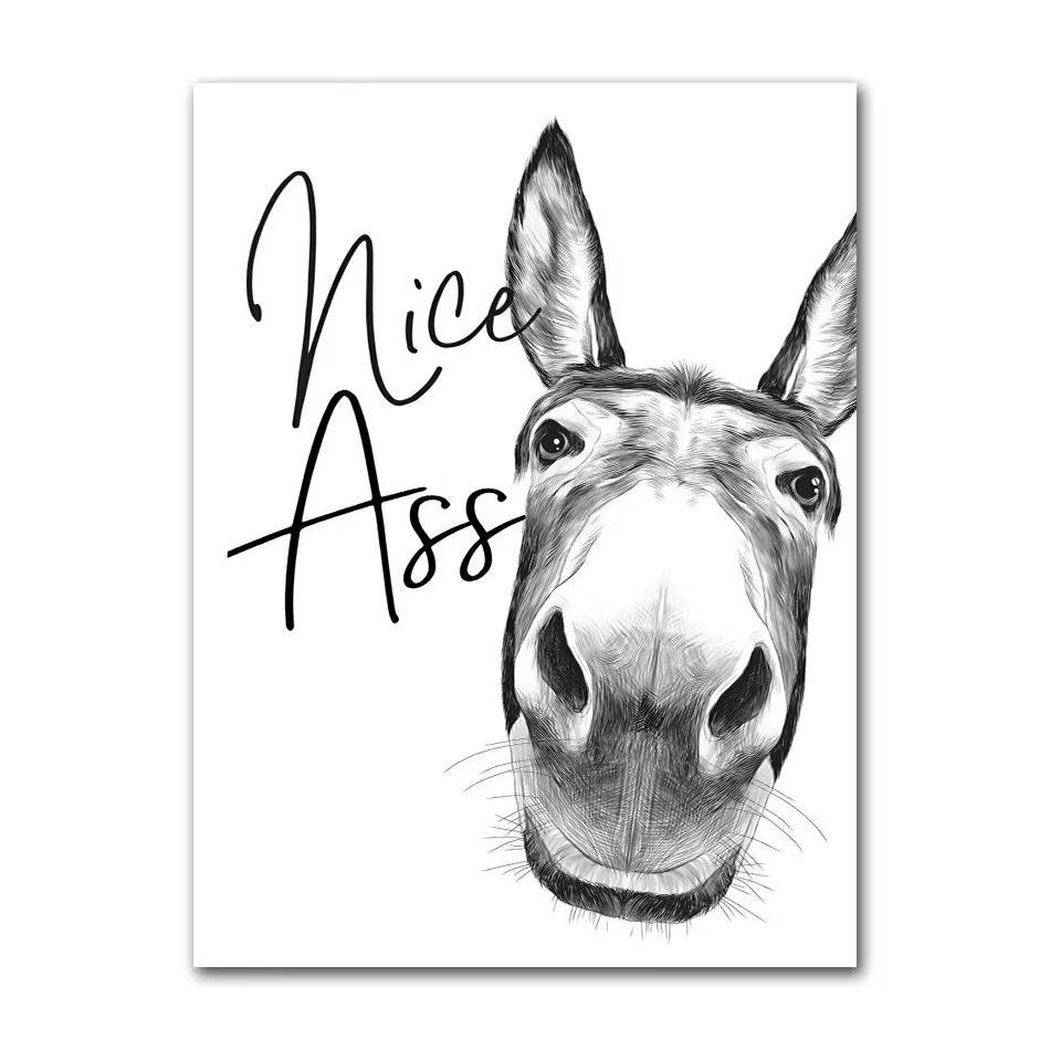 Vintage Donkey Poster and Prints, Nice Ass Quote, Funny Sign Canvas Painting, Wall Art for Toilet Decoration Home Decoration Painting Canvas Painting