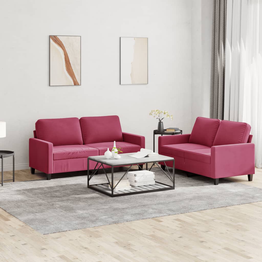2 Piece Sofa Set with Cushions Burgundy Velvet