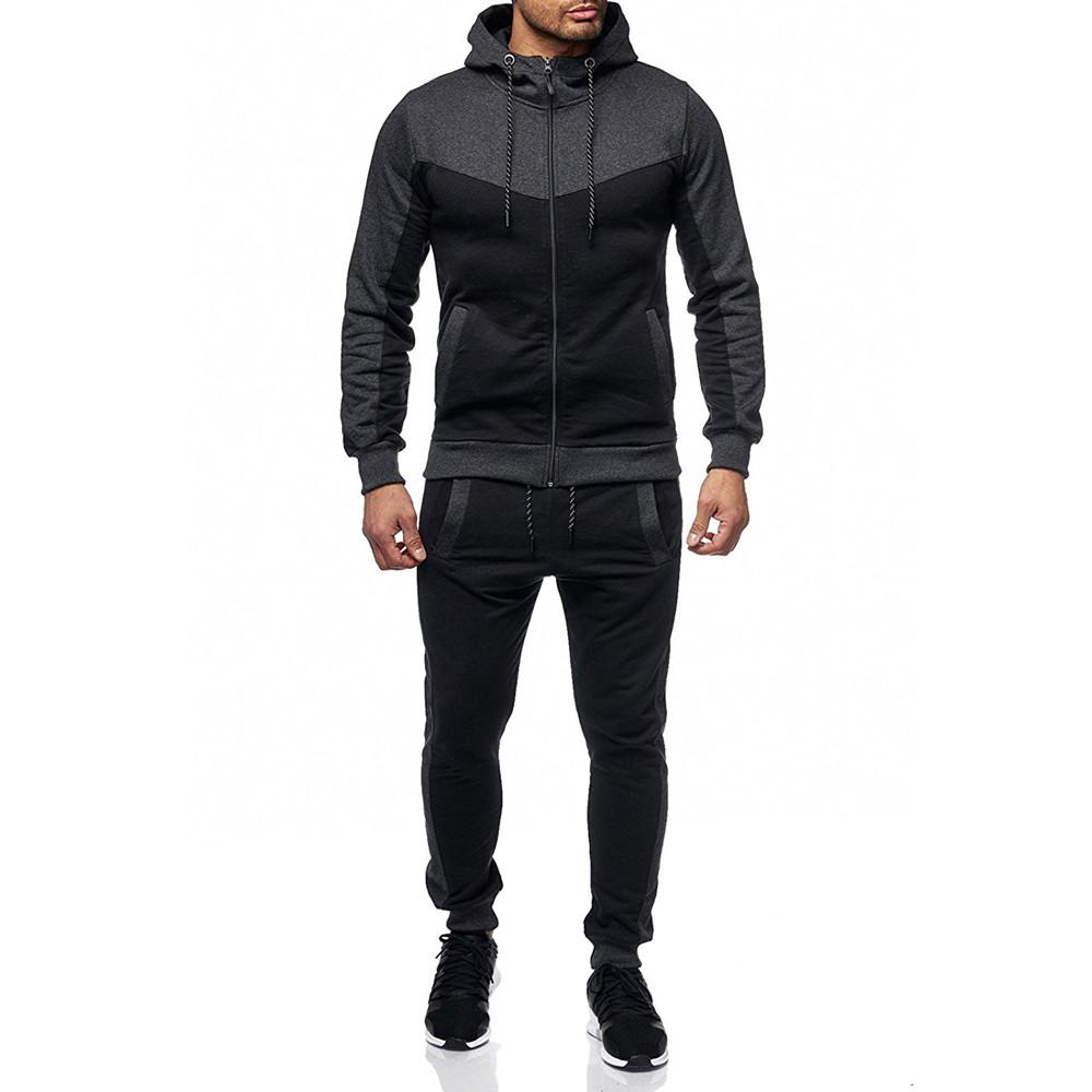 Men's  Winter Packwork Sweatshirt Top Pants Sets Sports Suit Tracksuit