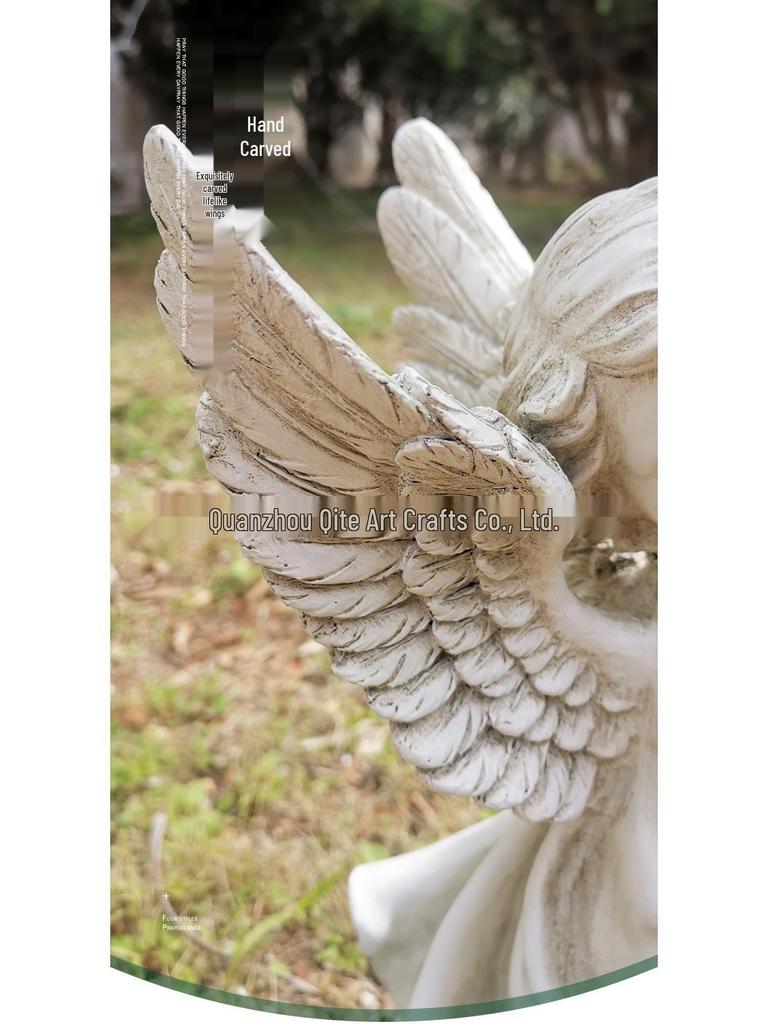 Ornamento da Giardino Solare Angelo Retrò Scultura in Resina