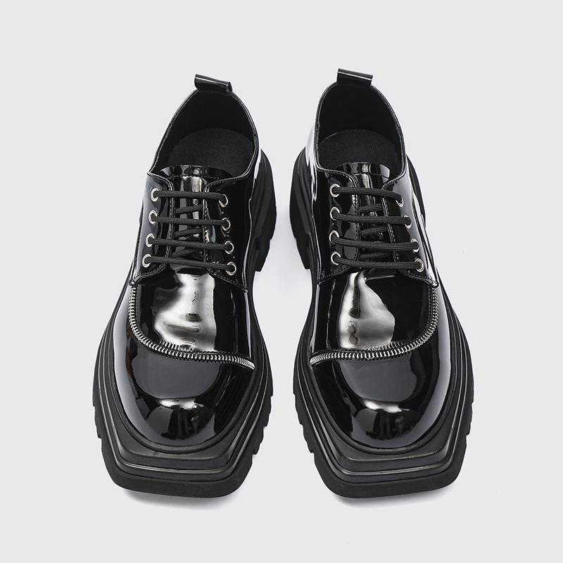 Designer Brand Men's Genuine Leather Shoes Square Toe Shoes Men's Work Shoes Street Trend Casual Shoes Thick Soled Shoes