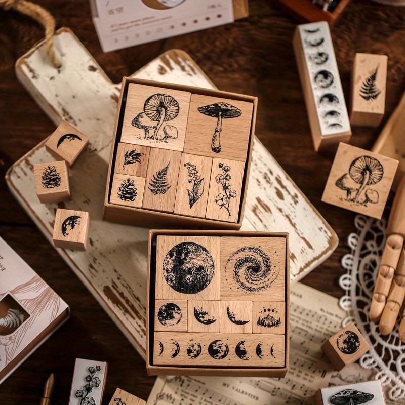 7pcs/set Vintage Plants Phases Of The Moon Standard Wood Stamp Wooden Rubber Stamps for Scrapbooking Stationery DIY Craft.