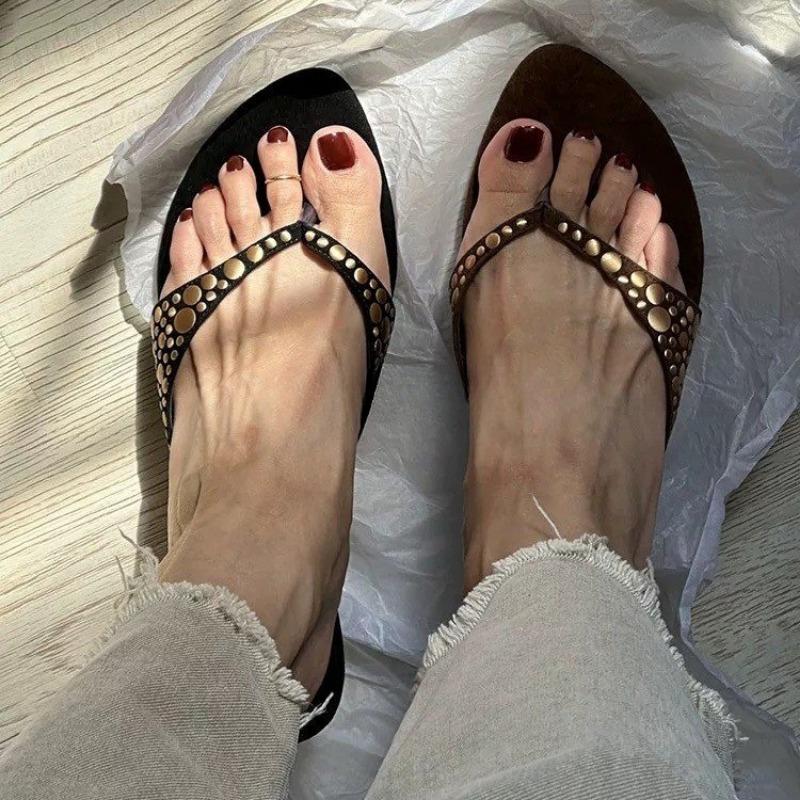 Women's Stiletto Sandals Summer New Style Pointed Toe Rivet Suede Anti-slip Wear-resistant High-heeled Slippers