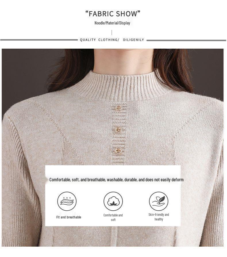 2025 Women's Elegant Half-High Collar Wool Knit Dress for Autumn and Winter