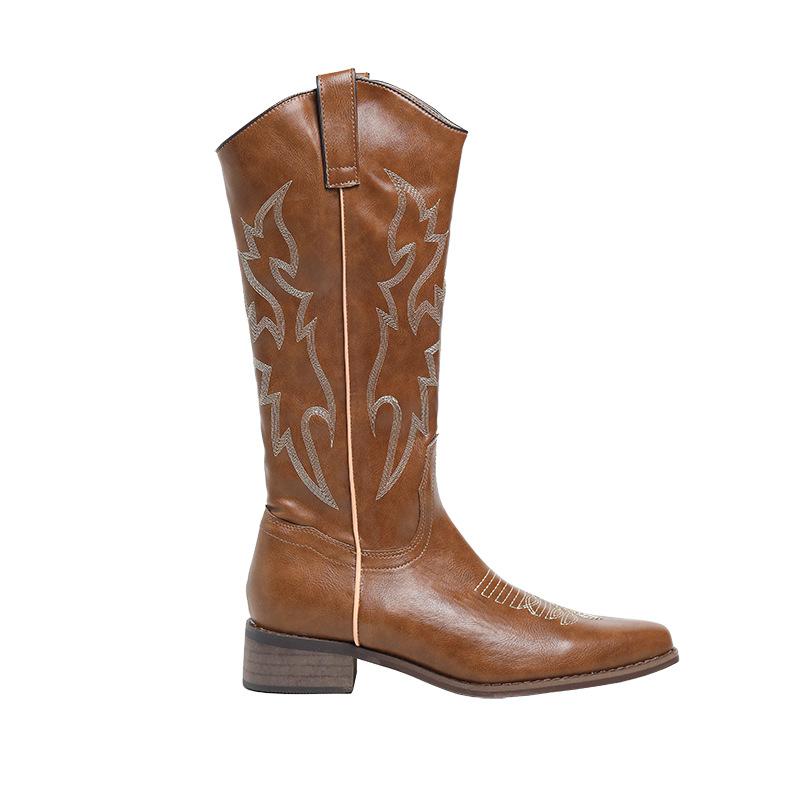 Leather Western Cowboy Boots Embroidered Knight Boots Medium Boots Martin Boots Chelsea Boots Long Boots Children's 2025 New