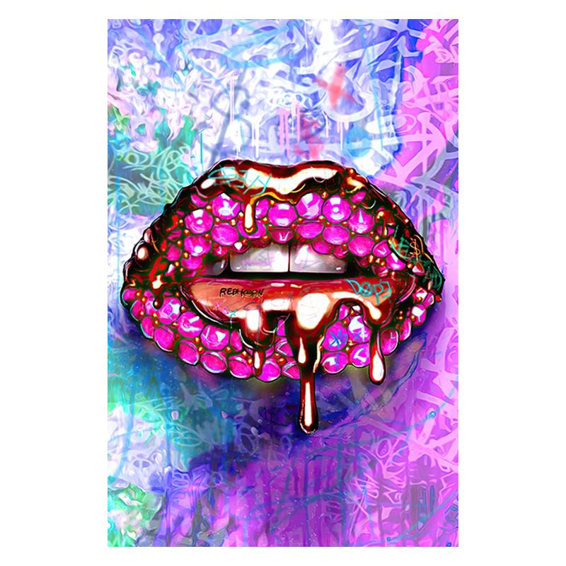 Pintura en lienzo de labios sexys de chica, grafiti callejero pop, carteles e impresiones de arte de pared, imagen de pared moderna para decoración del hogar del dormitorio