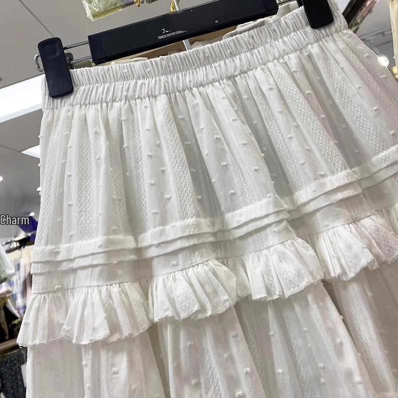 Summer 2025 Women's High-Waist White A-Line Puffy Skirt - Anti-Exposure, Hip-Wrapped Design