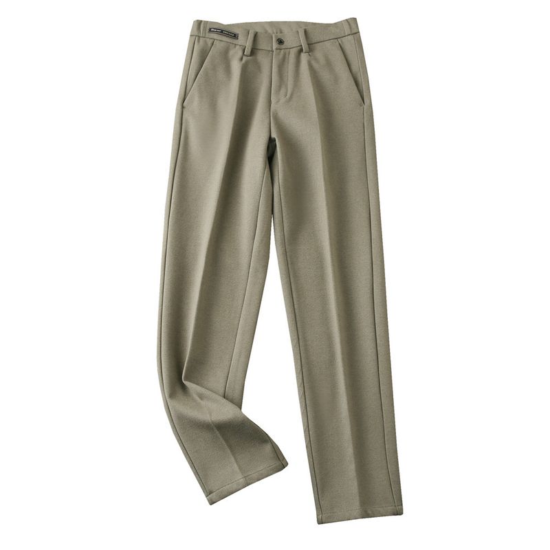 Strong Word of Mouth! Fleece Blended Elastic Sanding! High End Men's Autumn and Winter Commuter Fit Straight Casual Trousers