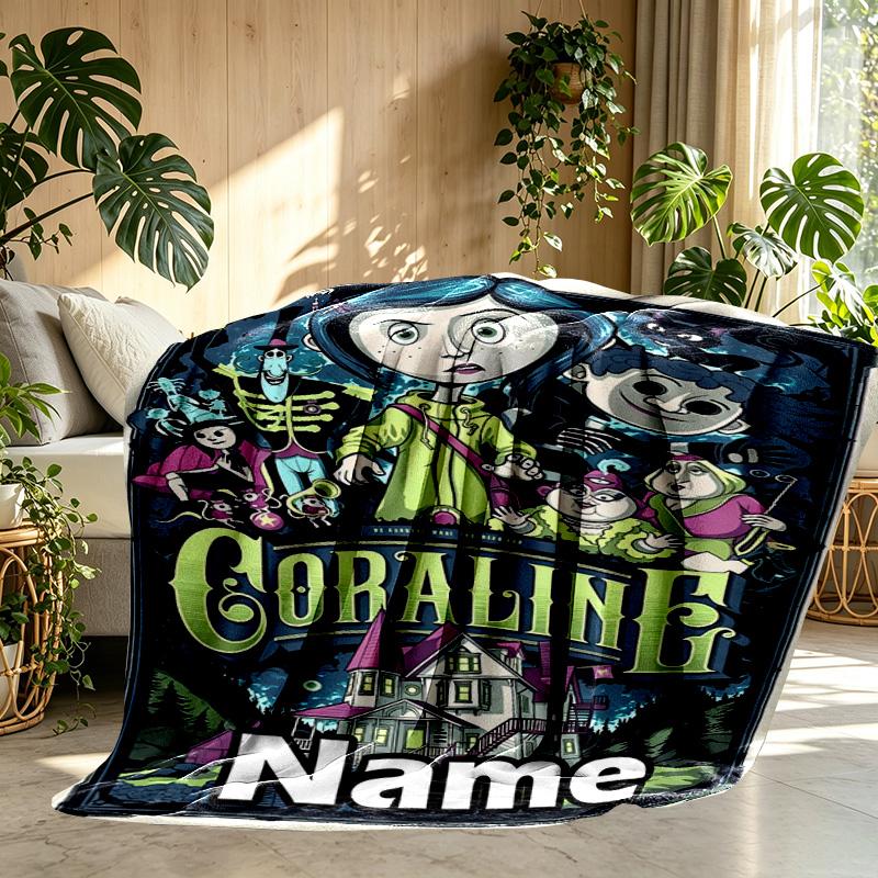Custom Name Personalized Coraline Print Blanket, Home Decor, Bedroom, Sofa, Camping, Couch, Gifts for Birthday Christmas