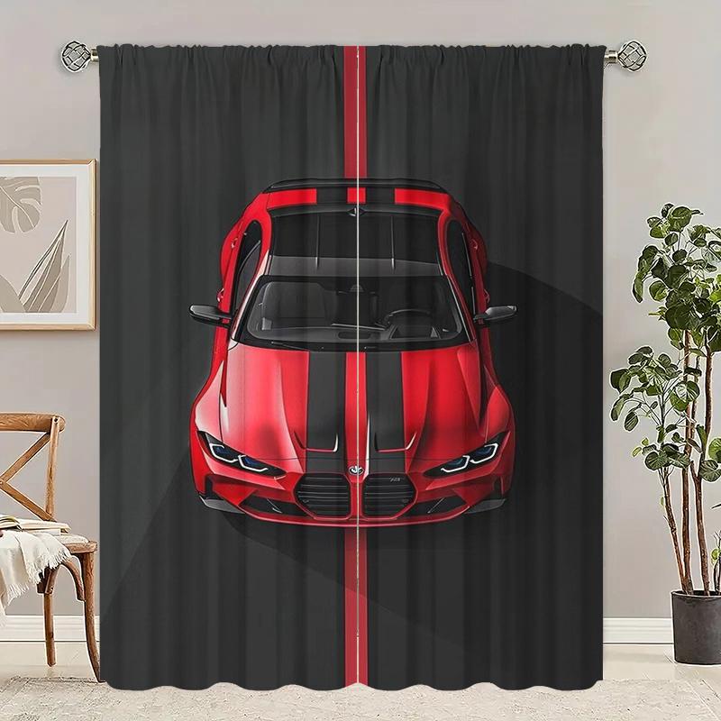 

2Pcs- Red Sports car - Printed curtain, -100% polyester material, suitable for bedroom curtains and living room decoration. 29Wx64L(75x166CM)x2