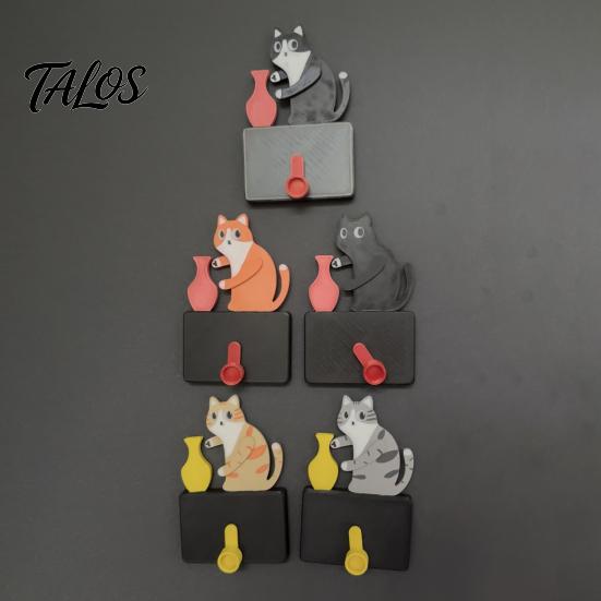 Talos Cat Pushing Vase Refrigerator Magnet, 3D Printed Whiskers Holder Pet Memorial Keepsake Decoration, Gift for Cats Lovers