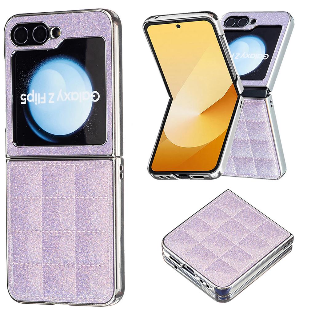 Suitable for Samsung Z Flip6 Fashion Phone Case Z Flip5 Electroplated Glitter Small Fragrant Style Rhombus Leather Case 4th Generation