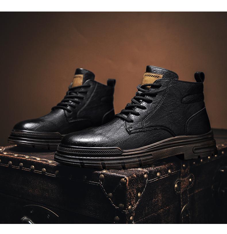 High-top Men's Leather Boots Winter Men's Sewing Thread Warm Spot Martin Boots Brown Round Head Casual Men's Shoes