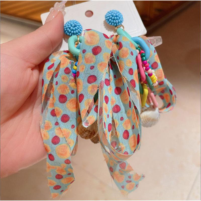 Exquisite Summer Flower Earrings Sweet Chiffon Dangle Drop Earrings For Women Boho Tassel Ear Jewelry Beach Party Accessories