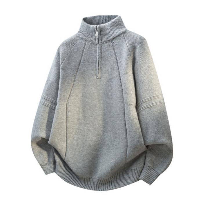 Men's 2025 High-End Wool Half-Zip Sweater - Stand-Up Collar, Solid Color, Autumn/Winter Knit Pullover