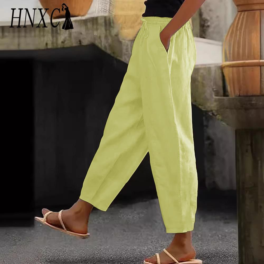 HNXC Women's Fashion Casual Solid Color Print Pants & Capris