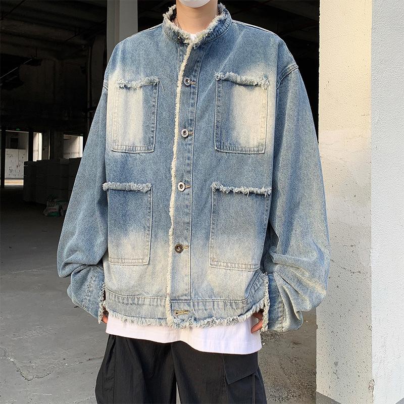 

Мужская весенне-осенняя американская ретро джинсовая куртка с варкой, мужская свободная хулиганская красивая повседневная куртка, одежда для мальчиков 3XL