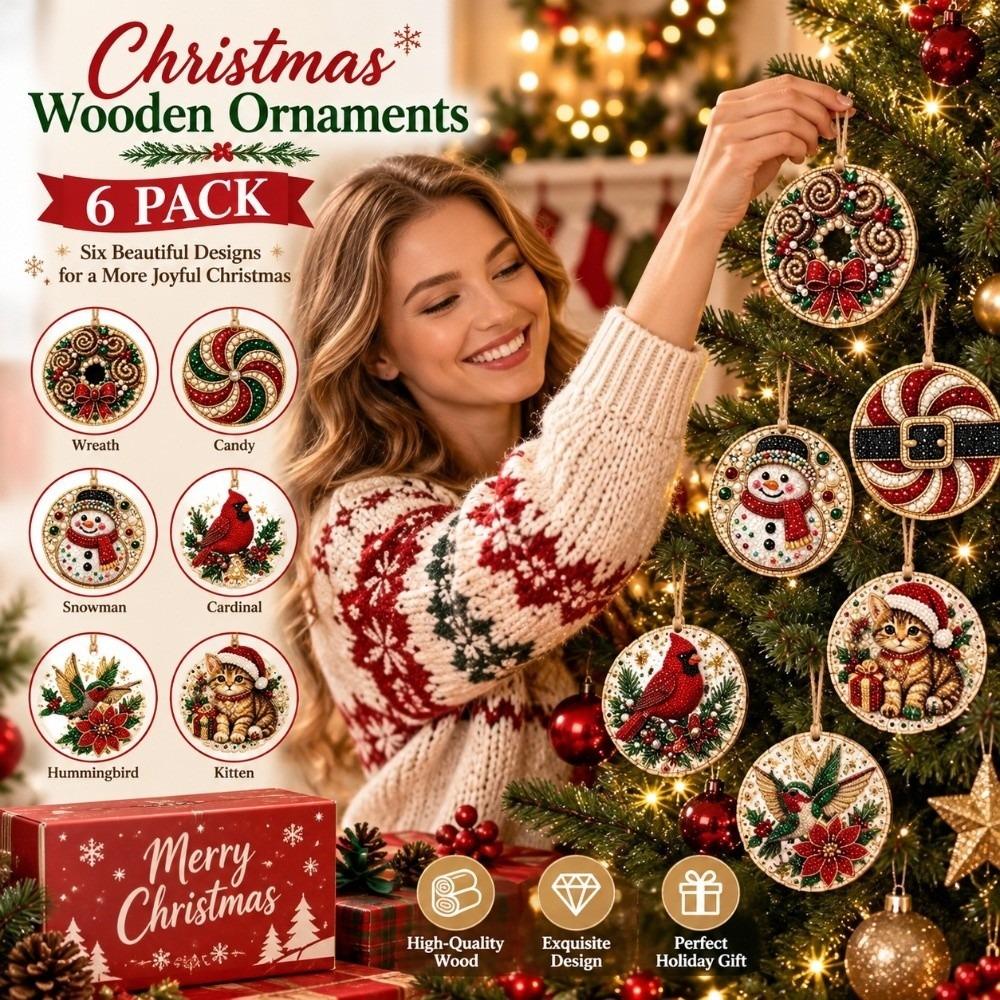 6 Piezas Adornos Navideños de Madera para Manualidades Papá Noel Adorno Colgante para Árbol de Navidad Tema Navideño