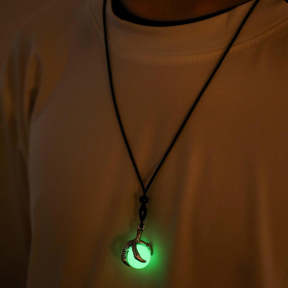 1 Collier à chaîne corde réglable noir style griffe de dragon rétro pendentif perle ronde lumineuse