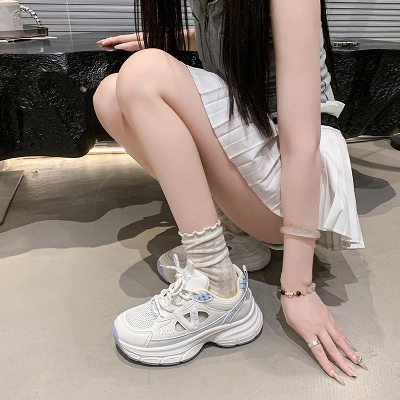 Height-increasing dad shoes women 2025 new versatile Paris casual silver spring and summer fried street lace-up small sneakers