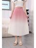 Women's Gradient Pleated Midi Skirt: Classic A-Line Slimming Design for Spring & Summer