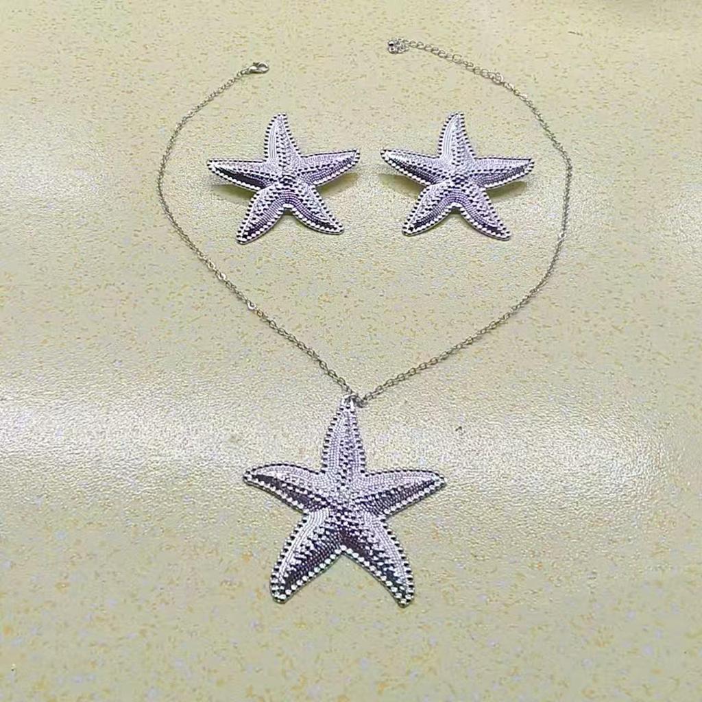 Starfish Jewelry Set: 3-Piece European & American Ocean-Style Necklace & Earrings for Summer Vacation