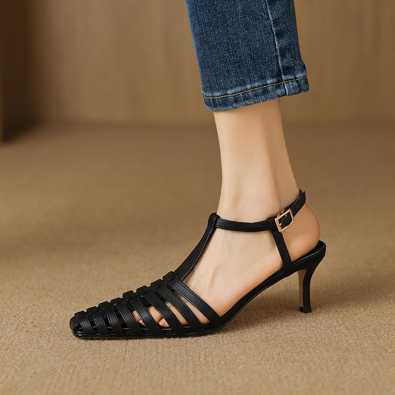 Fashion 2025 New Size 34-40 Women Heeled Sandals Gladiator Straps High Heels Summer Shoes Vintage Open Pointy Toe Sexy Party Office Lady