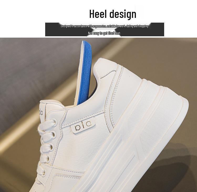 Women's Thick-Soled Height-Boosting White Leather Sneakers - Lightweight, Versatile, and Comfortable Platform Casual Shoes.